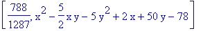 [788/1287, x^2-5/2*x*y-5*y^2+2*x+50*y-78]